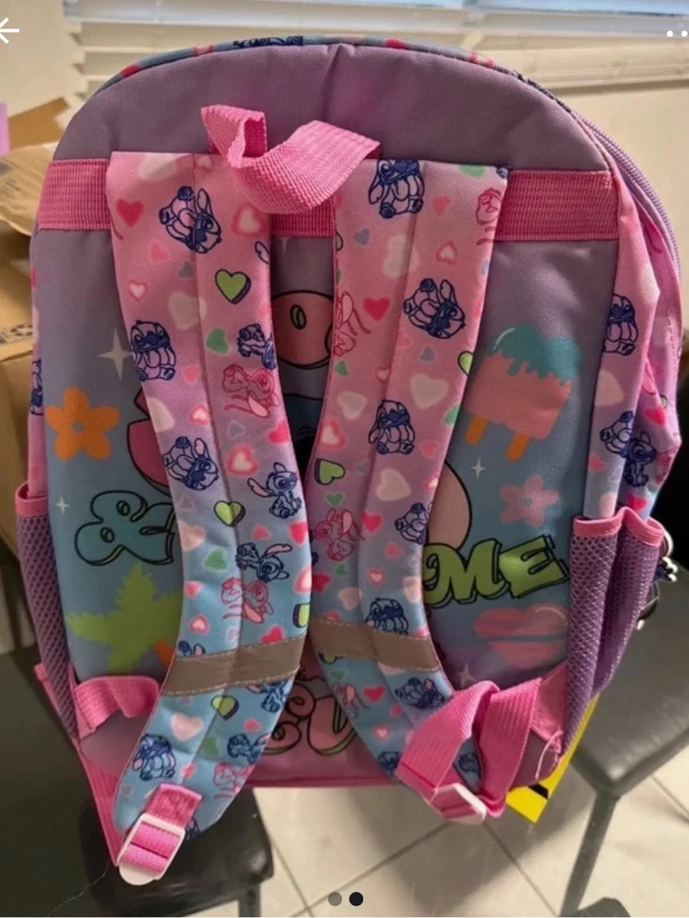 Pink Sequin Kids Backpack with Blue Stitch Character